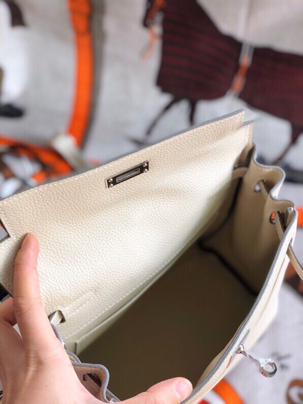 Hermes Kelly Ado Backpack In White Clemence Leather